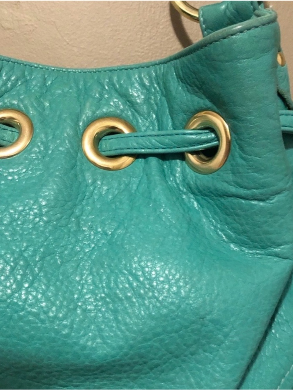 BULGA Teal leather boho Bag with Gold Eyelets - Picture 4 of 8